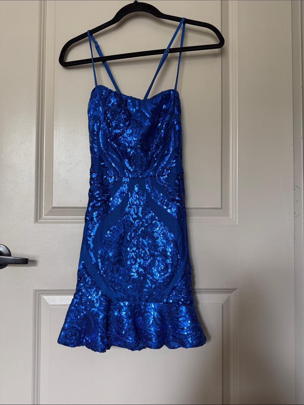 AKIRA Royal Blue Sequin Mini Dress with Spaghetti Straps